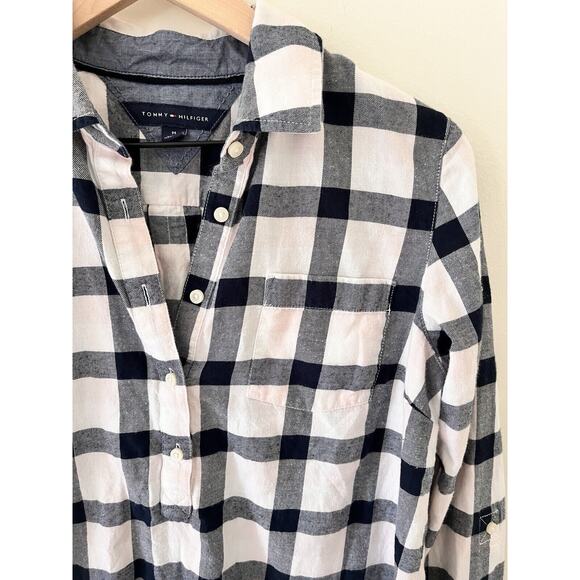 Tommy Hilfiger Women’s Flannel Button Up Shirt Navy and Pink - Medium - Picture 3 of 9